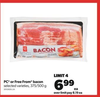 Real Canadian Superstore Pc® or free from® bacon, 375/500 g offer