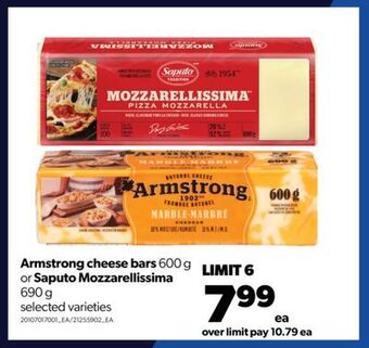 Real Canadian Superstore Armstrong cheese bars, 600 g or saputo mozzarellissima, 690 g offer