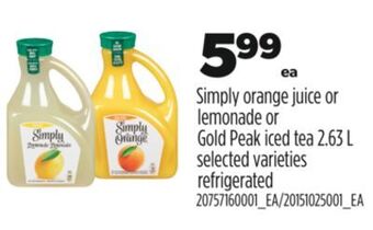 Real Canadian Superstore Simply orange juice or lemonade or gold peak iced tea, 2.63 l offer