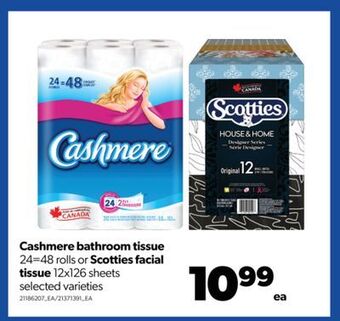 Real Canadian Superstore Cashmere bathroom tissue, 24=48 rolls or scotties facial tissue, 12x126 sheets offer
