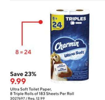 Staples Charmin ultra soft toilet paper, 8 triple rolls of 183 sheets per roll offer
