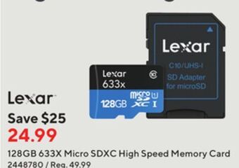 Staples Lexar 128 gb 633x micro sdxc high speed memory card offer