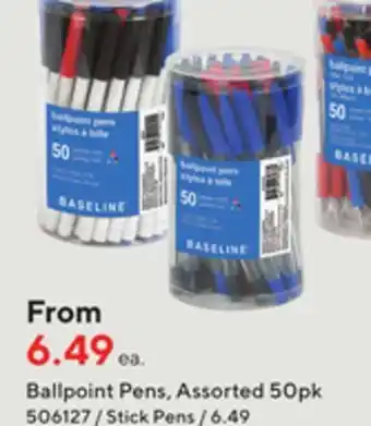Staples Baseline ballpoint pens, assorted 50 pk offer