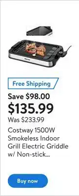 Walmart Costway 1500w smokeless indoor grill electric griddle w/ non-stick cooking plate offer
