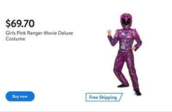 Walmart Girls pink ranger movie deluxe costume offer