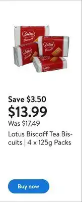 Walmart Lotus biscoff tea biscuits | 4 x 125g packs offer