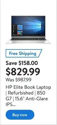 Walmart Hp elite book laptop | refurbished | 850 g7 | 15.6" anti-glare ips display | i5 | 8gb ddr4 | 256gb offer