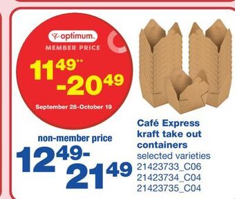 Wholesale Club Café express kraft take out containers offer