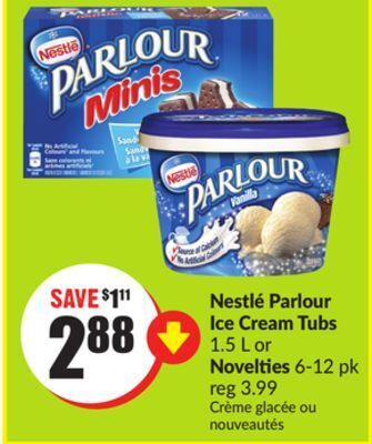 Chalo FreshCo Nestlé parlour ice cream tubs 1.5 l or novelties 6-12 pk offer