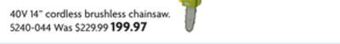 Home Hardware 40v 14" cordless brushless chainsaw offer