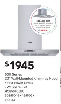 RONA Bosch 500 series 30" wall-mounted chimney hood offer