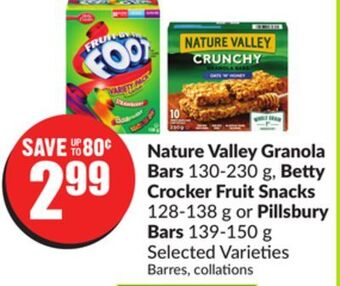 FreshCo Nature valley granola bars 130-230 g, betty crocker fruit snacks 128-138 g or pillsbury bars 139-150 g selected varieties offer