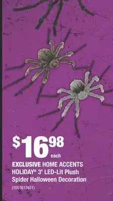 Home Depot Home accents holiday® 3' led-lit plush spider halloween decoration offer