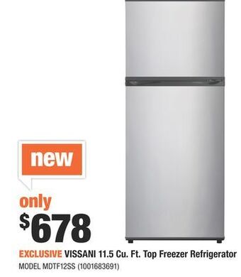 Home Depot Vissani 11.5 cu. ft. top freezer refrigerator offer