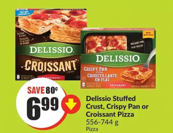 FreshCo Delissio stuffed crust, crispy pan or croissant pizza offer