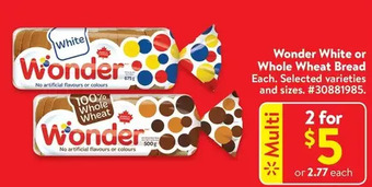 Walmart Wonder white or whole wheat bread offer