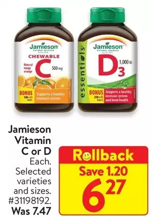 Walmart Jamieson vitamin c or d offer