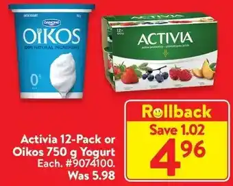 Walmart Activia 12-pack or oikos yogurt offer
