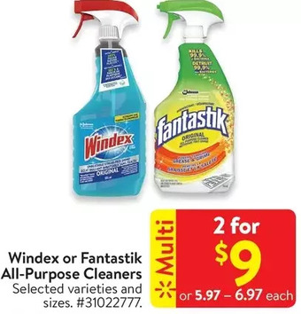 Walmart Windex or fantastik all-purpose cleaners offer