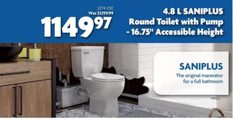 Home Hardware 4.8 l saniplus round toilet with pump - 16.75" accessible height offer
