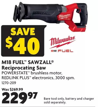 Home Hardware M18 fuel sawzall reciprocating saw offer