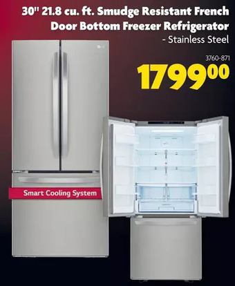 Home Hardware 30" 21.8 cu. ft. smudge resistant french door bottom freezer refrigerator offer