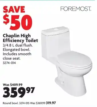 Home Hardware Chaplin high efficiency toilet: elongated bowl | round bowl offer