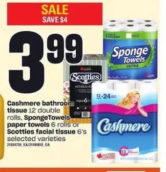 Loblaws Cashmere bathroom tissue, spongetowels paper towels or scotties facial tissue offer
