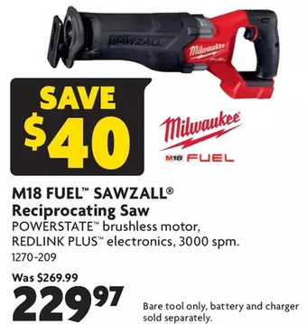 Home Hardware M18 fuel sawzall reciprocating saw offer