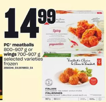 Loblaws Pc meatballs or wings offer