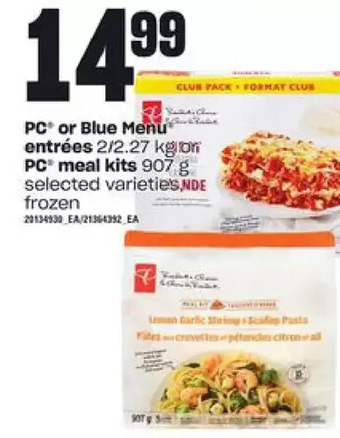 Loblaws Pc or blue menu entrées or pc meal kits offer