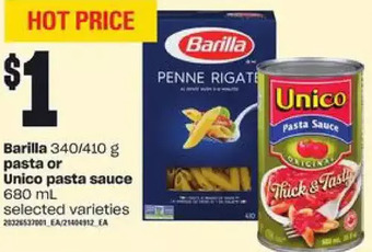 Loblaws Barilla pasta or unico pasta sauce offer