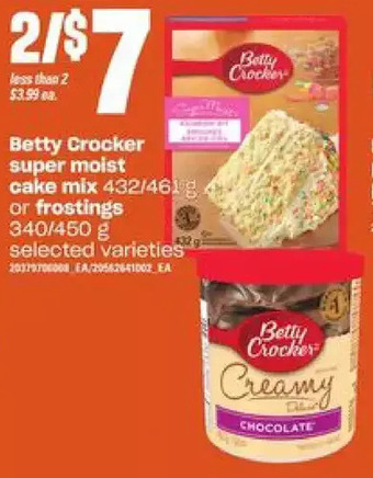 Loblaws Betty crocker super moist cake mix or frostings offer