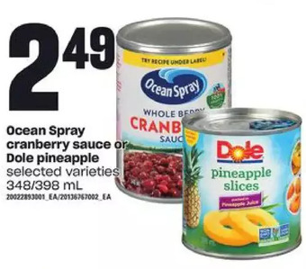 Loblaws Ocean spray cranberry sauce or dole pineapple offer