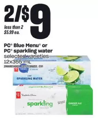 Loblaws Pc blue menu or pc sparkling water offer
