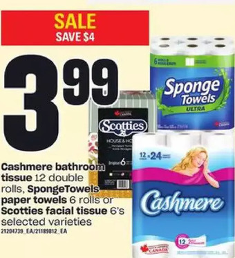 Zehrs Markets Cashmere bathroom tissue, spongetowels paper towels or scotties facial tissue offer