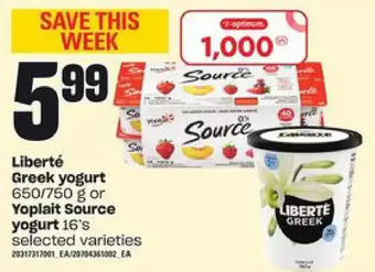 Zehrs Markets Liberte greek yogurt or yoplait source yogurt offer