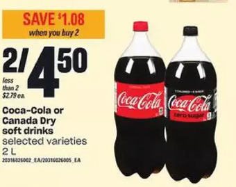 Independent Grocer Coca-cola or canada dry soft drinks offer