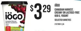 Independent Grocer Iögo canadian harvest, creamy or lactose-free yogurt offer