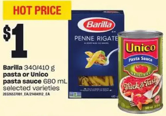 Independent Grocer Barilla pasta or unico pasta sauce offer
