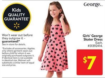 Walmart Girls' george skater dress offer