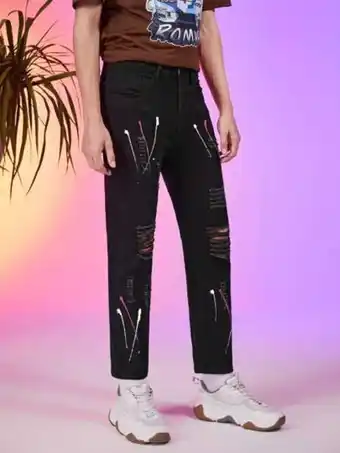 SheIn Romwe guys graphic print ripped jeans offer