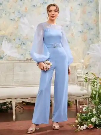 SheIn Shein 1pc contrast mesh belted jumpsuit offer