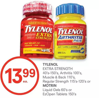 IDA Pharmacy Tylenol extra strength, arthritis, muscle & back, regular strength or motrin liquid gels or ezopen tablets offer