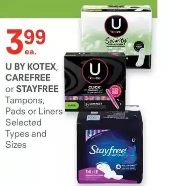 IDA Pharmacy U by kotex, carefree or stayfree tampons, pads or liners offer