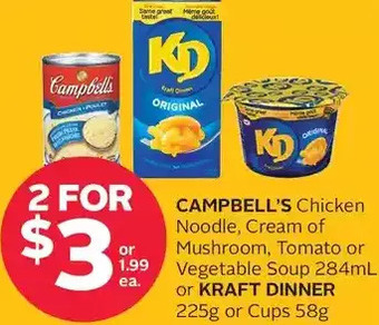Rexall Campbell's chicken noodle, cream of mushroom, tomato or vegetable soup or kraft dinner or cups offer