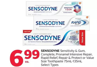 Rexall Sensodyne sensitivity & gum, complete, pronamel intensive repair, rapid relief, repair & protect or value size toothpaste offer