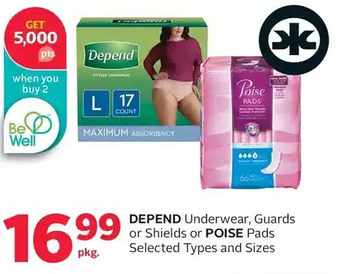 Rexall Depend underwear, guards or shields or poise pads offer