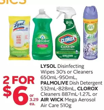 Rexall Lysol disinfecting wipes or cleaners, palmolive dish detergent, clorox cleaners or air wick mega aerosol air care offer