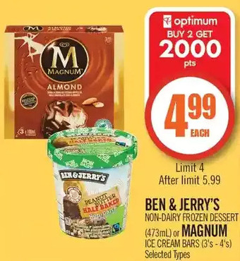 Shoppers Drug Mart Ben & jerry's non-dairy frozen dessert or magnum ice cream bars offer